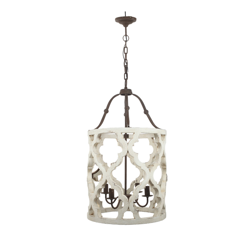 4-Light Wood Chandelier, White - BM154664