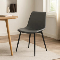 Leatherette Dining Chair with Bucket Seat and Metal Legs, Gray and Black - BM155599