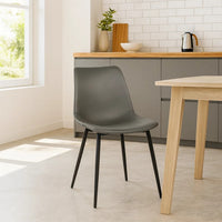 Leatherette Dining Chair with Bucket Seat and Metal Legs, Gray and Black - BM155599