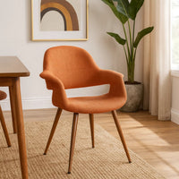 Fabric Mid Century Dining Chair with Round Tapered Legs, Orange and Brown - BM155651