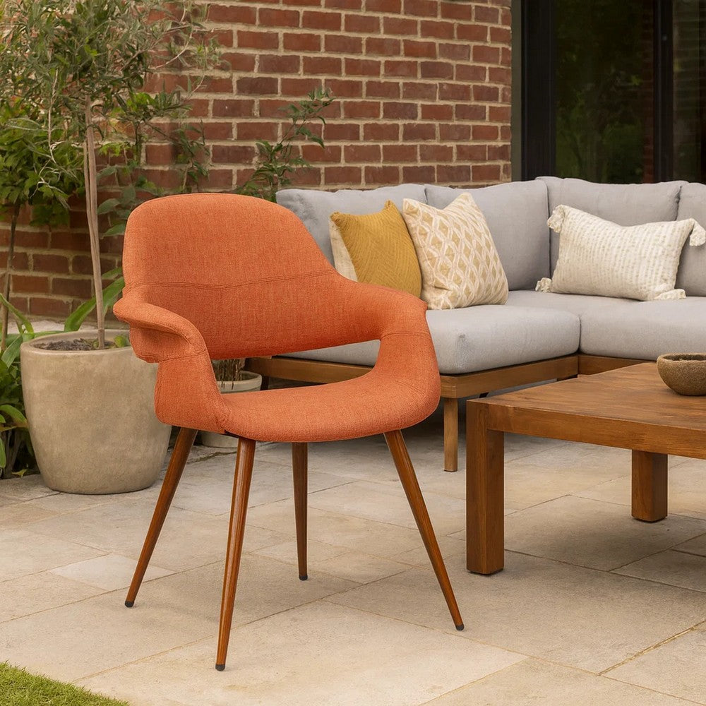 Fabric Mid Century Dining Chair with Round Tapered Legs, Orange and Brown - BM155651