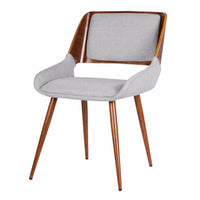 Fabric Mid Century Dining Chair with Split Padded Back, Gray and Brown - BM155654