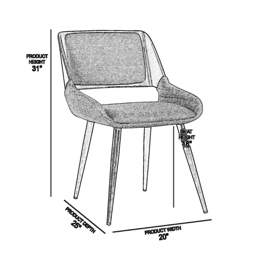 Fabric Mid Century Dining Chair with Split Padded Back, Gray and Brown - BM155654