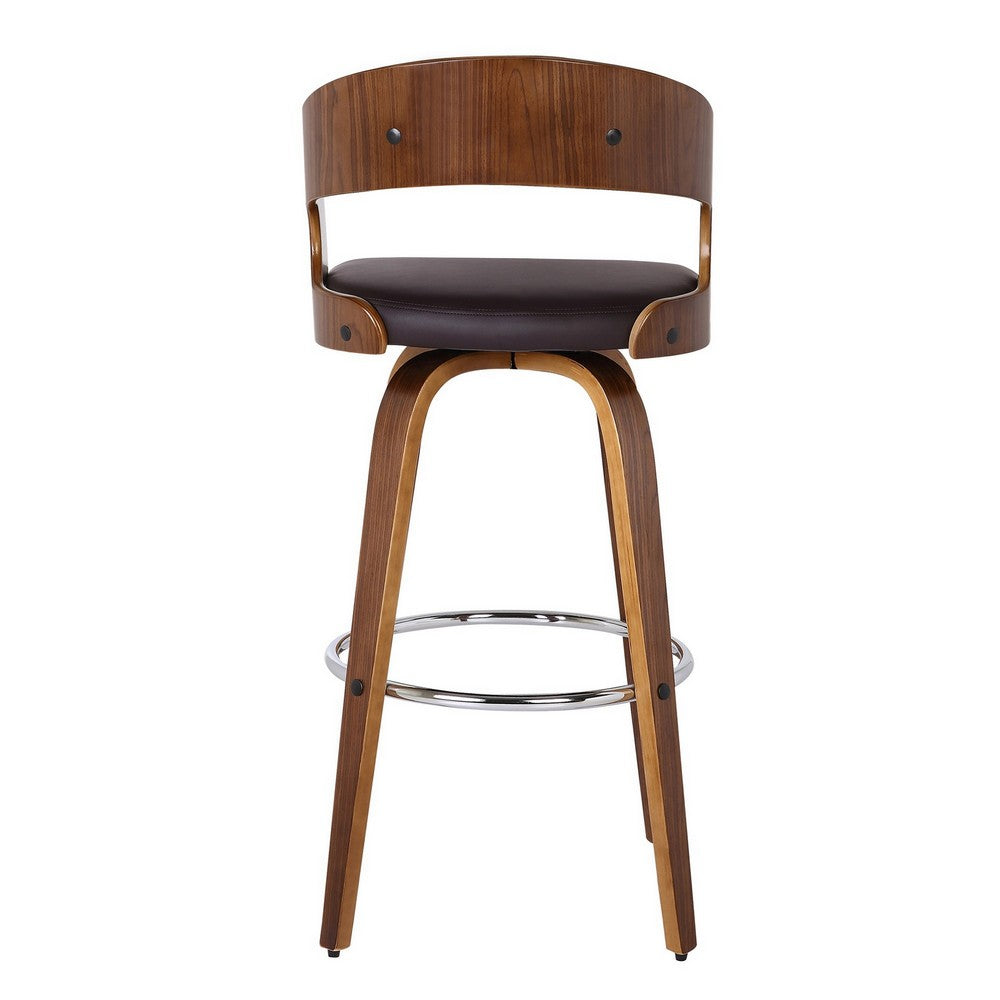 26 Inch Swivel Faux Leather Counter Height Barstool with Open Back, Brown - BM155717