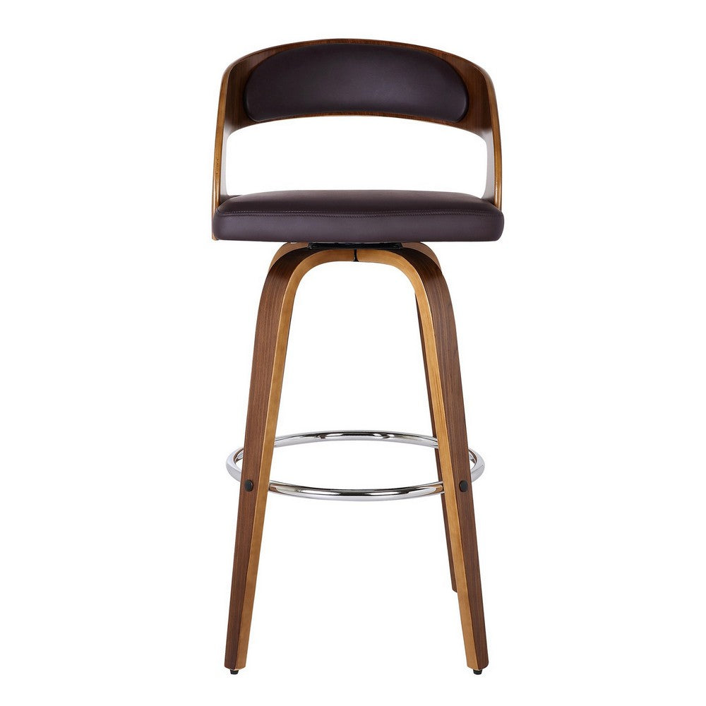 26 Inch Swivel Faux Leather Counter Height Barstool with Open Back, Brown - BM155717