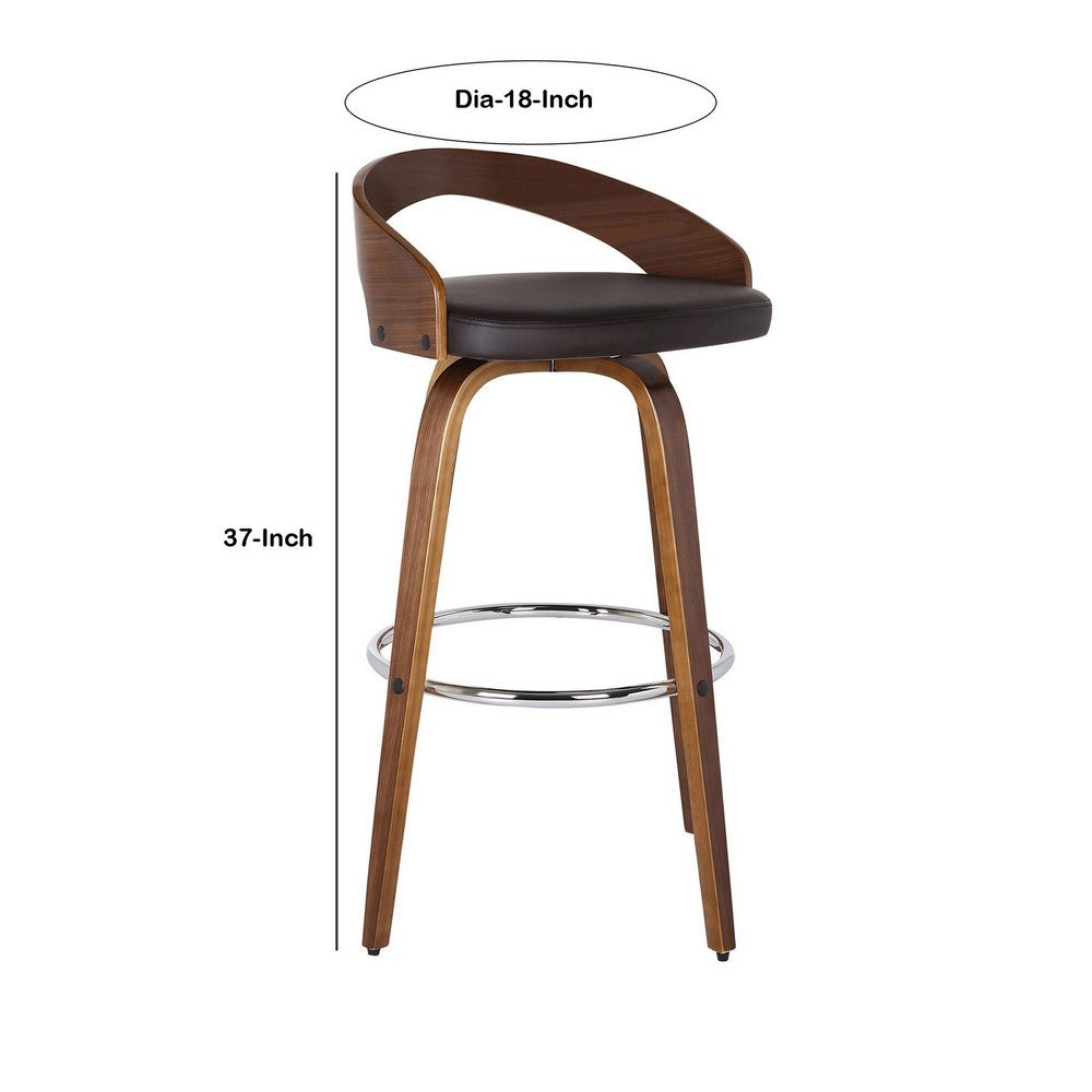 26 Inch Swivel Faux Leather Counter Height Barstool with Open Back, Brown - BM155717