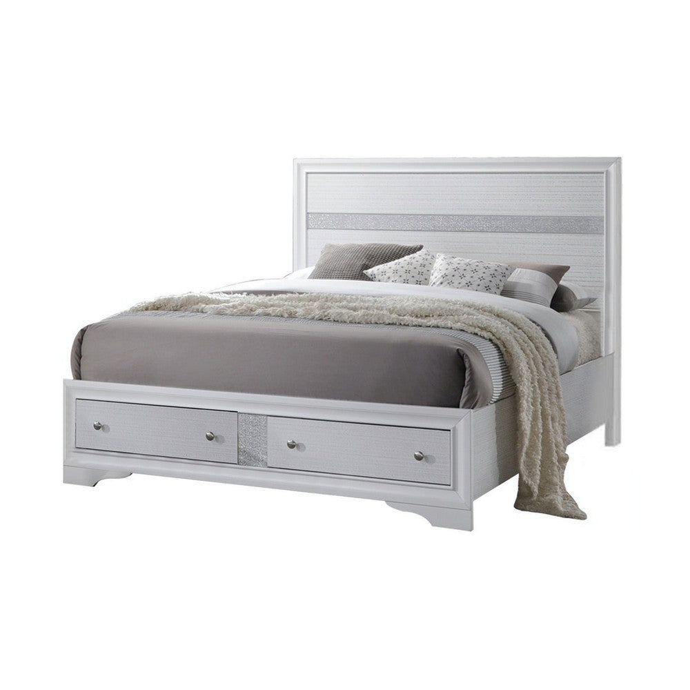 Classy Queen Size Bed With Storage, White - AMF-25770Q