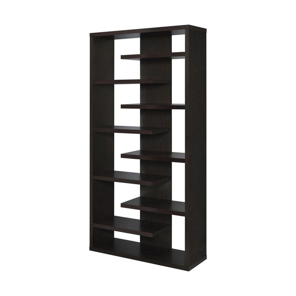 BM156234 Expressive Wooden Bookcase with Center Back Panel, Brown