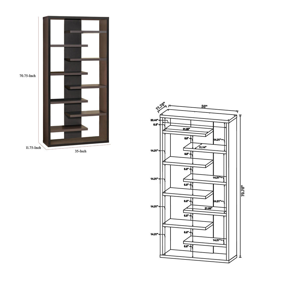 BM156234 Expressive Wooden Bookcase with Center Back Panel, Brown