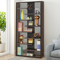 BM156234 Expressive Wooden Bookcase with Center Back Panel, Brown