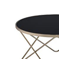 Smoked Glass Top Coffee Table with Metal Hairpin Base, Black and Gold - BM156783