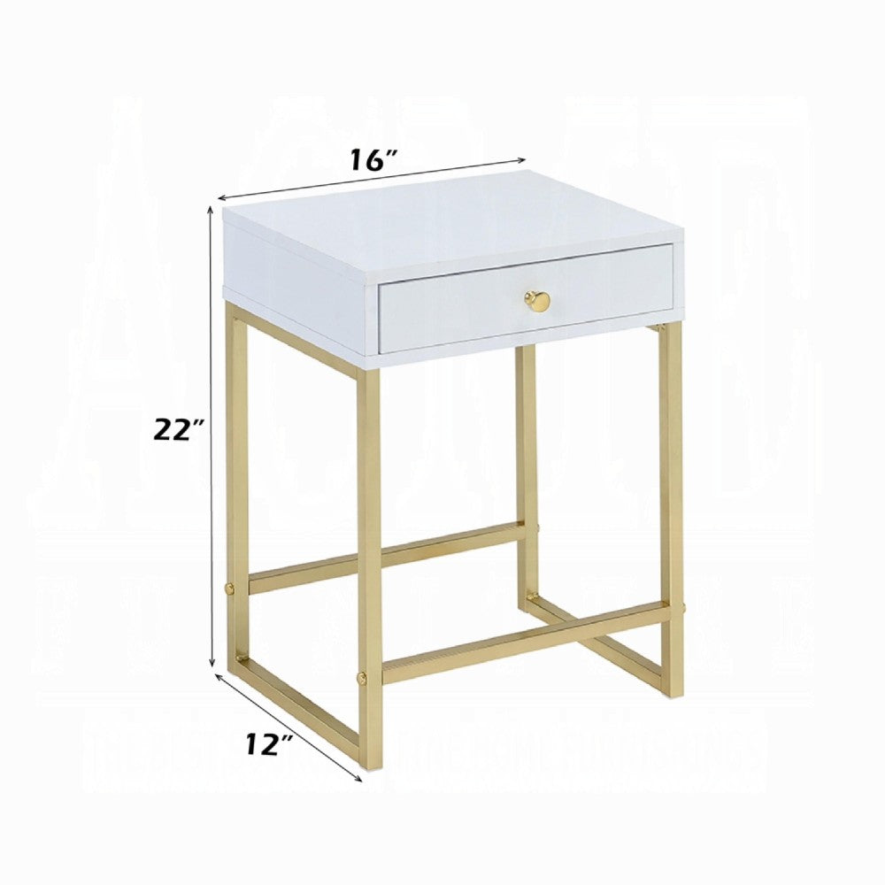 BM157286 Astonishing Side Table, White & Gold