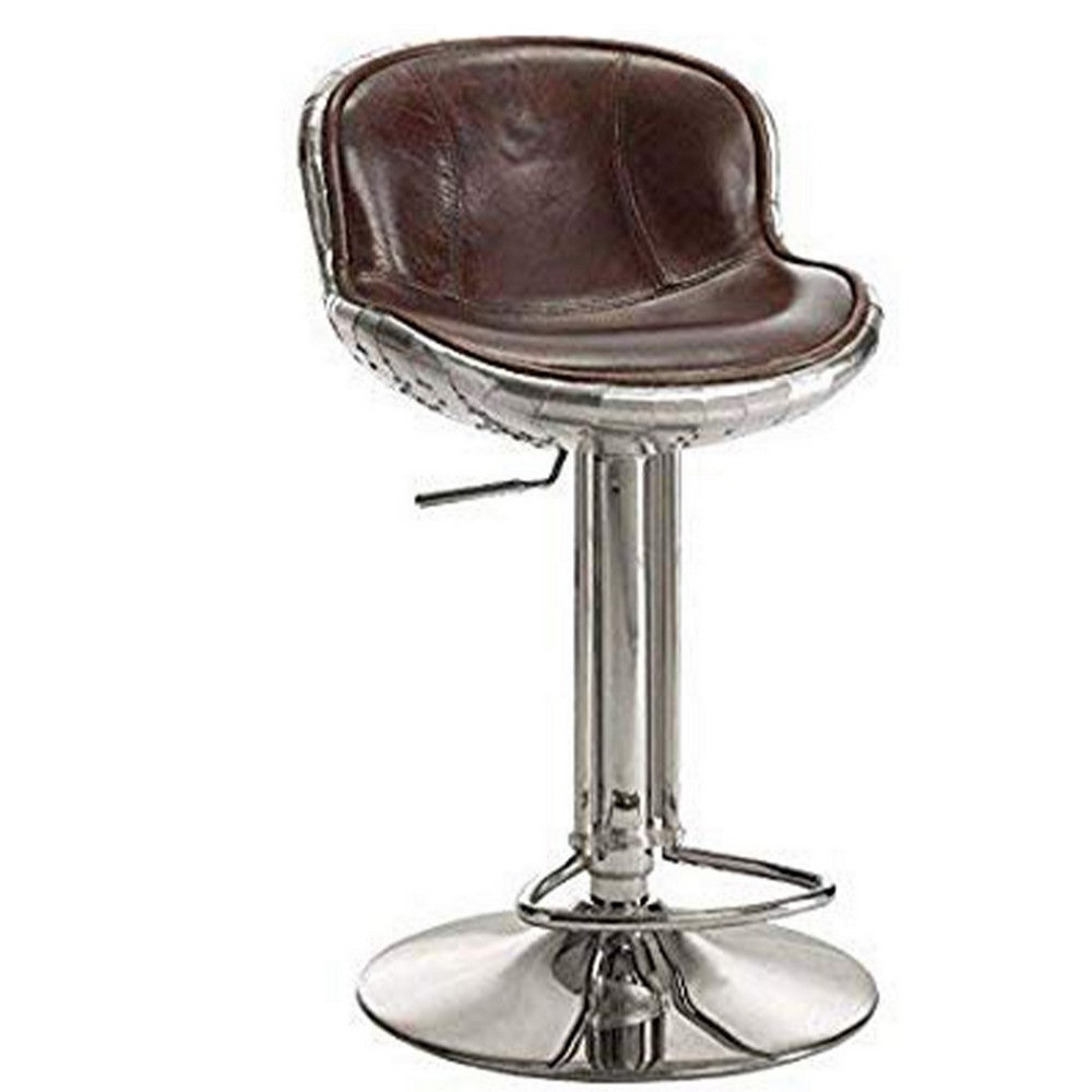 Astonishing Adjustable Stool with Swivel, Vintage Brown & Silver - AMF-96556