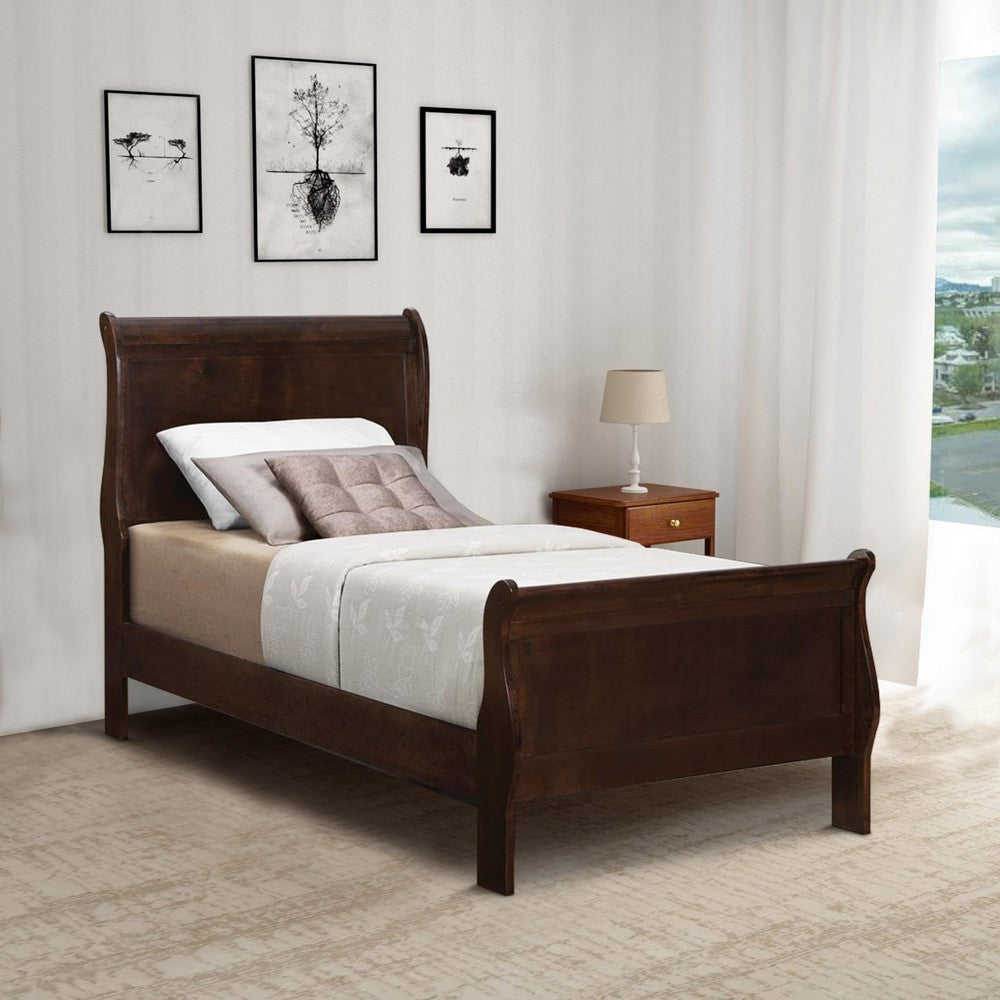 Transitional Style Sturdy Twin Size Bed, Brown