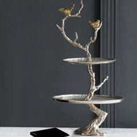 Impressively Designed Iron Branch 2-Tiered Tray, Silver - BM158344