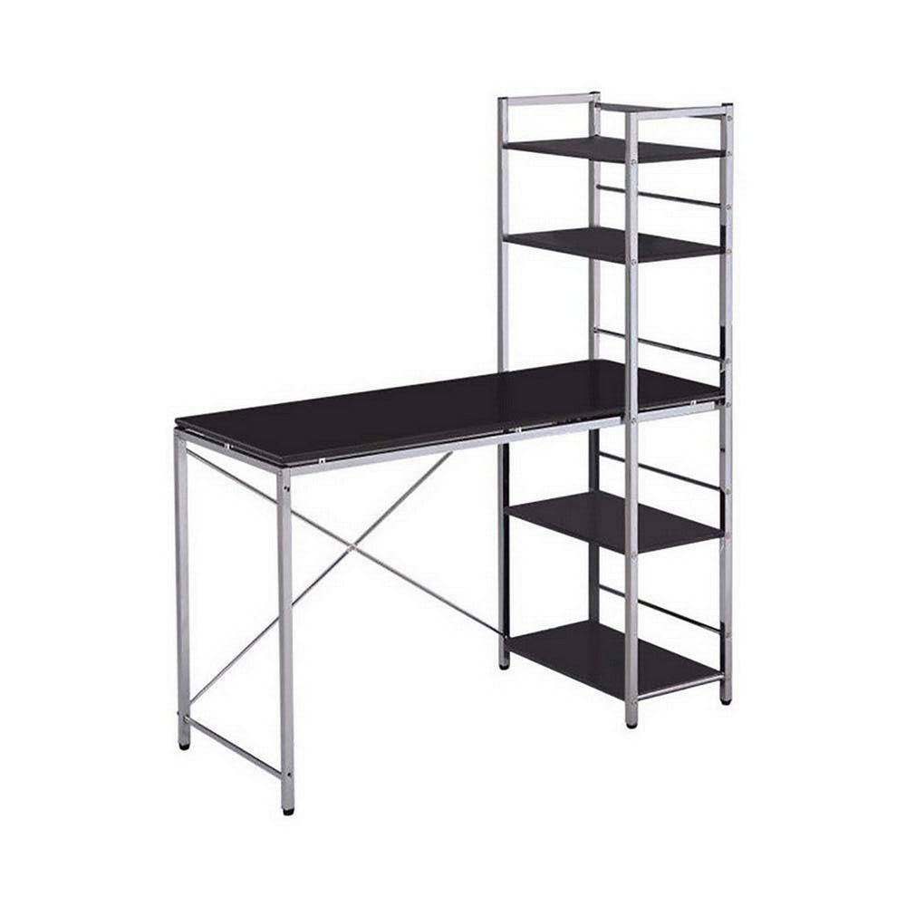 Computer Desk with Shelves, Black & Chrome silver - AMF-92074