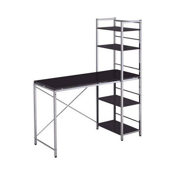 Computer Desk with Shelves, Black & Chrome silver - AMF-92074