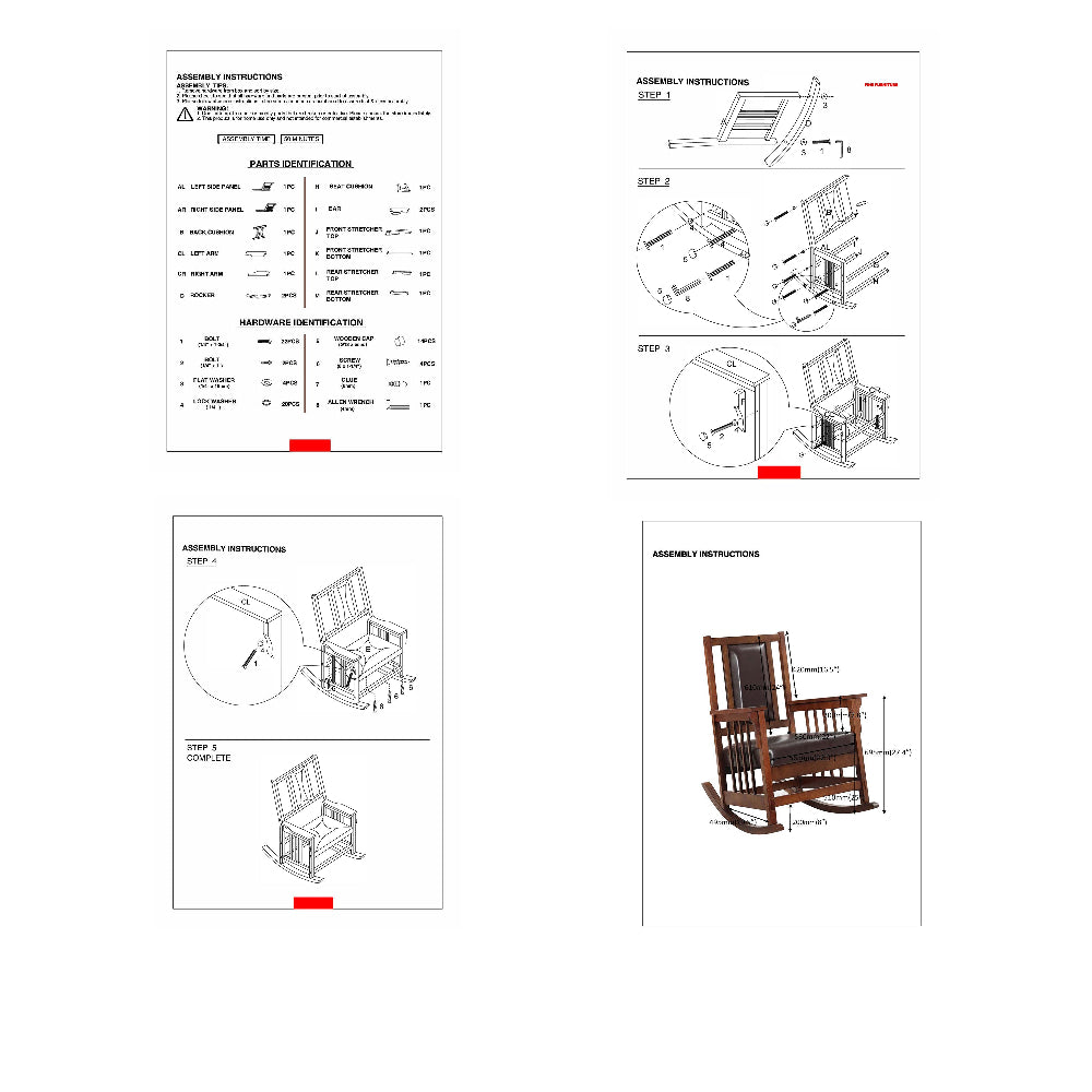 Mission Style Rocking Chair, Leather Upholstered Seat & Back, Tobacco and Dark Brown - BM159013