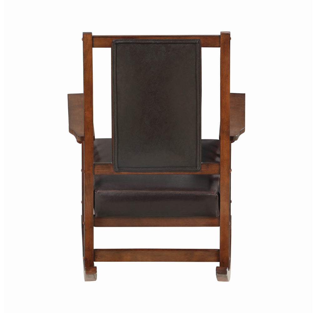 Mission Style Rocking Chair, Leather Upholstered Seat & Back, Tobacco and Dark Brown - BM159013