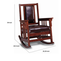 Mission Style Rocking Chair, Leather Upholstered Seat & Back, Tobacco and Dark Brown - BM159013