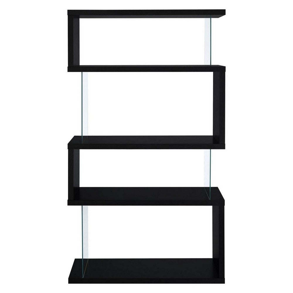 BM159055 Asymmetrical Snaking Wooden Bookcase, Black