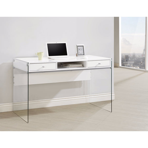 Contemporary Metal Writing Desk with Glass Sides, Clear And White - BM159095