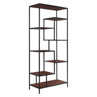 BM159122 Metal Framed Bookcase With Open Shelves, Black And Brown