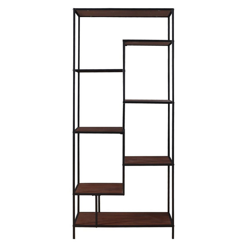 BM159122 Metal Framed Bookcase With Open Shelves, Black And Brown