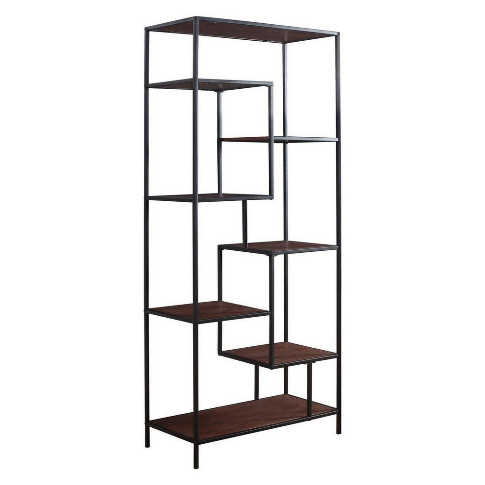 BM159122 Metal Framed Bookcase With Open Shelves, Black And Brown