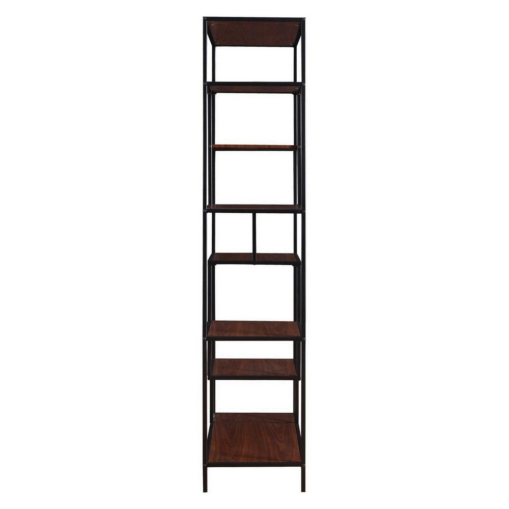 BM159122 Metal Framed Bookcase With Open Shelves, Black And Brown