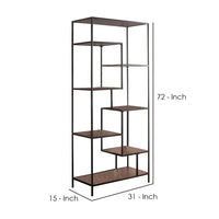 BM159122 Metal Framed Bookcase With Open Shelves, Black And Brown