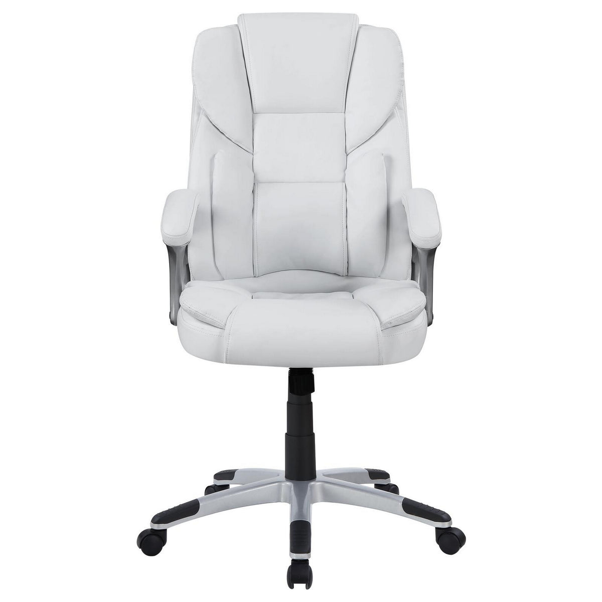 Contemporary Leatherette Executive High Back Chair, White, Silver - BM159125