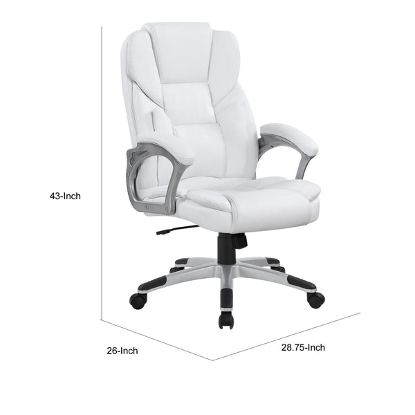 Contemporary Leatherette Executive High Back Chair, White, Silver - BM159125