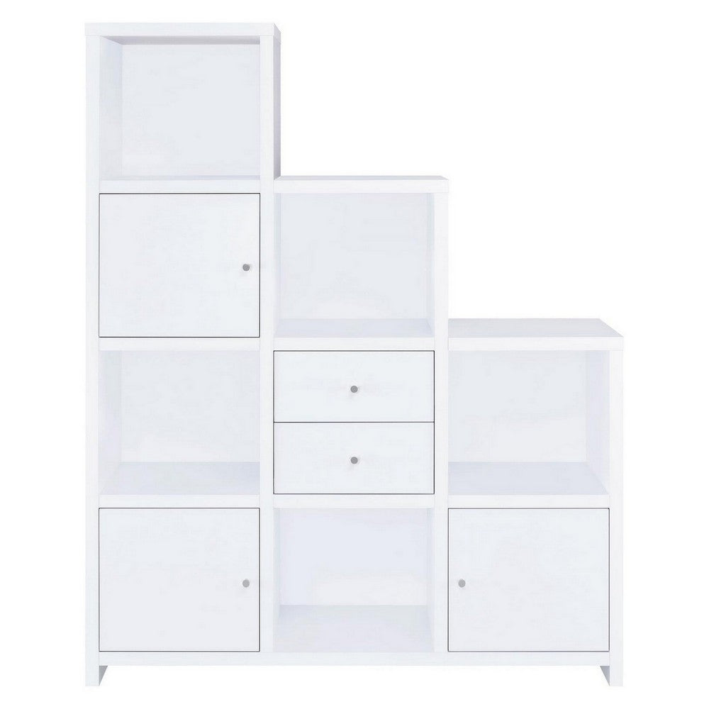 BM159126 Asymmetrical Bookcase with Cube Storage Compartments, White