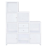 BM159126 Asymmetrical Bookcase with Cube Storage Compartments, White