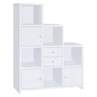 BM159126 Asymmetrical Bookcase with Cube Storage Compartments, White