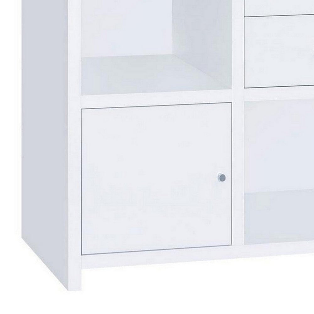 BM159126 Asymmetrical Bookcase with Cube Storage Compartments, White