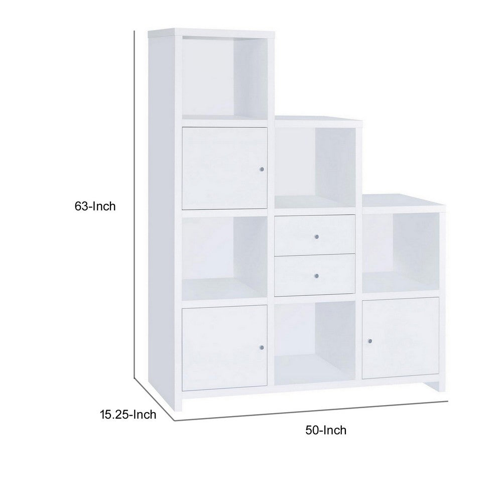 BM159126 Asymmetrical Bookcase with Cube Storage Compartments, White