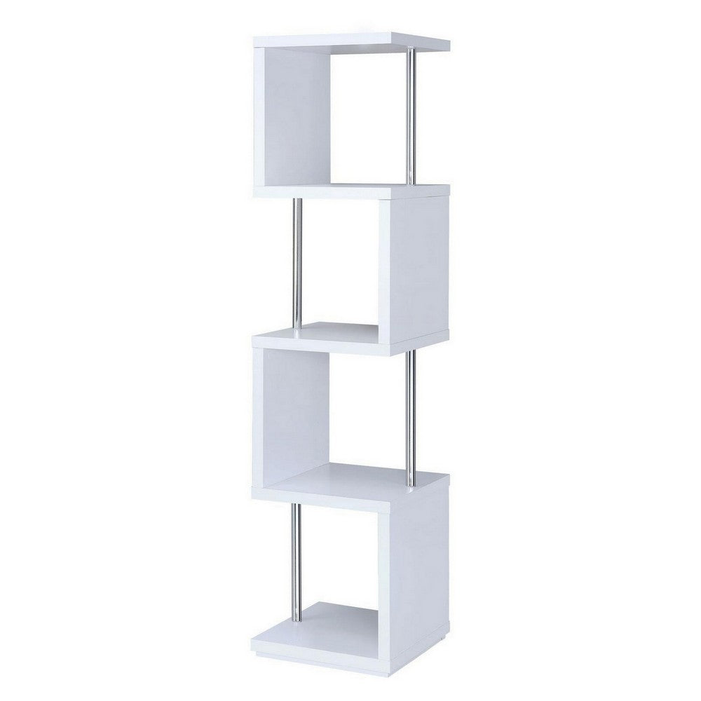 BM159152 Modern Four Tier Wood And Metal  Bookcase, White