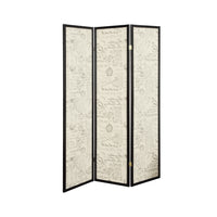 BM159223 Three Panel Folding Floor Screen with Postal Script Panels, Brown