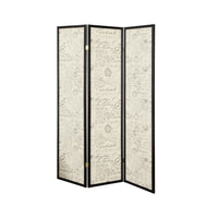 BM159223 Three Panel Folding Floor Screen with Postal Script Panels, Brown