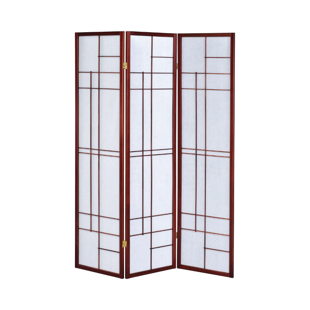 BM159229 Classic 3 Panel Wooden Folding Screen, Brown