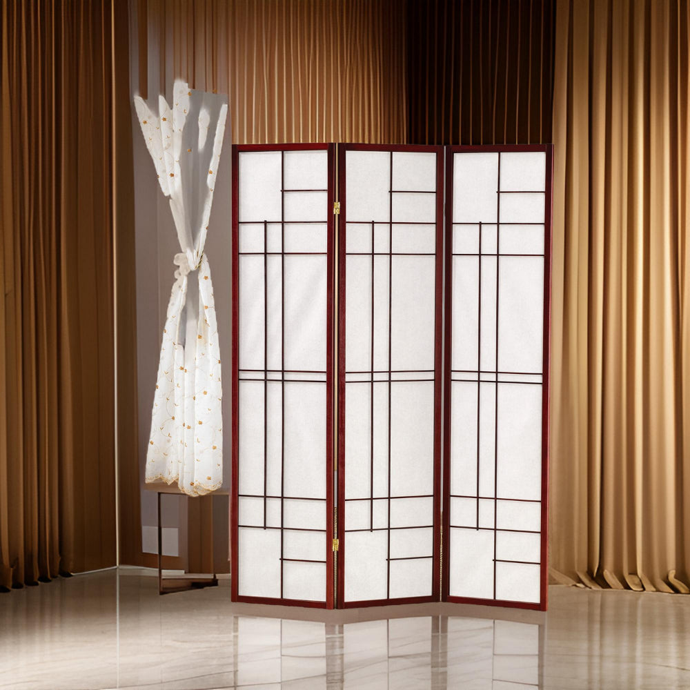 BM159229 Classic 3 Panel Wooden Folding Screen, Brown