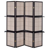 Stylish Four Panel Folding Screen With Shelves, Brown - BM159237