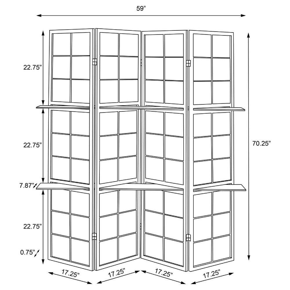 Stylish Four Panel Folding Screen With Shelves, Brown - BM159237