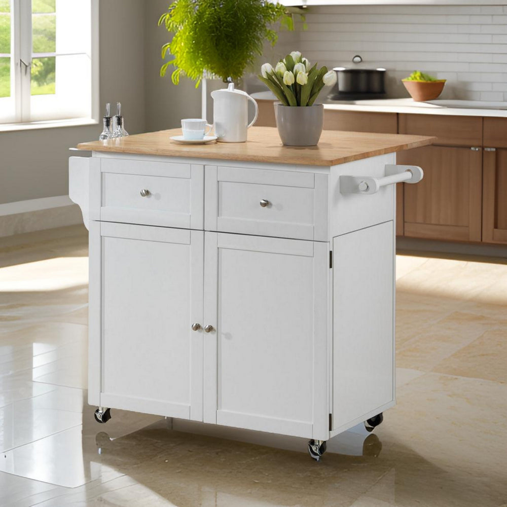 BM159253 Modish Dual Tone Wooden Kitchen Cart, Brown And White