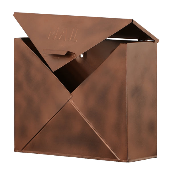 Spacious Envelope Shaped Wall Mount Iron Mail Box, Copper Finish - BM15926