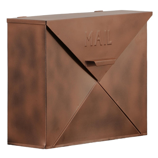 Envelope Shaped Wall Mount Metal Mail Box, Copper - BM15926
