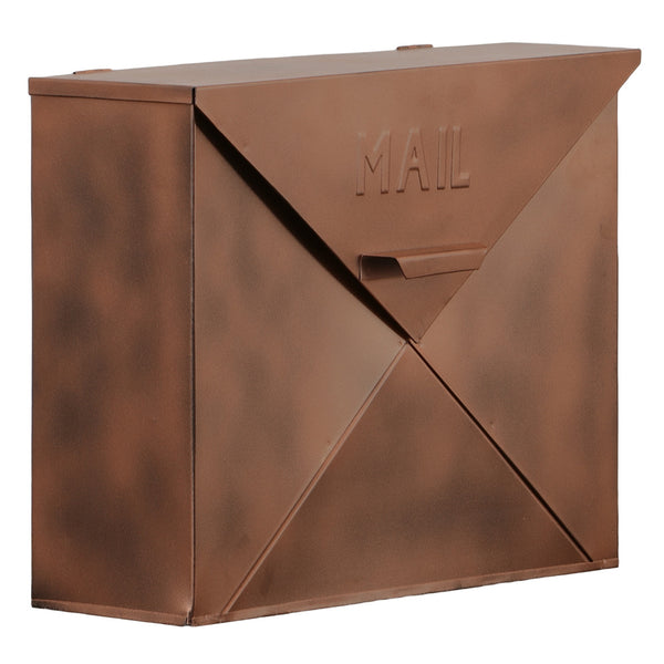 Spacious Envelope Shaped Wall Mount Iron Mail Box, Copper Finish - BM15926