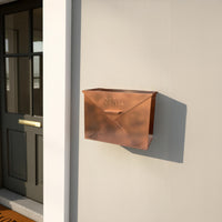 Spacious Envelope Shaped Wall Mount Iron Mail Box, Copper Finish - BM15926